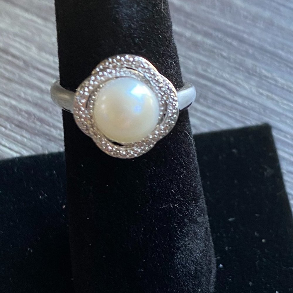 Cultured Pearl Ring Sterling Silver Size 7